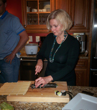 Cutting up the sushi!!
